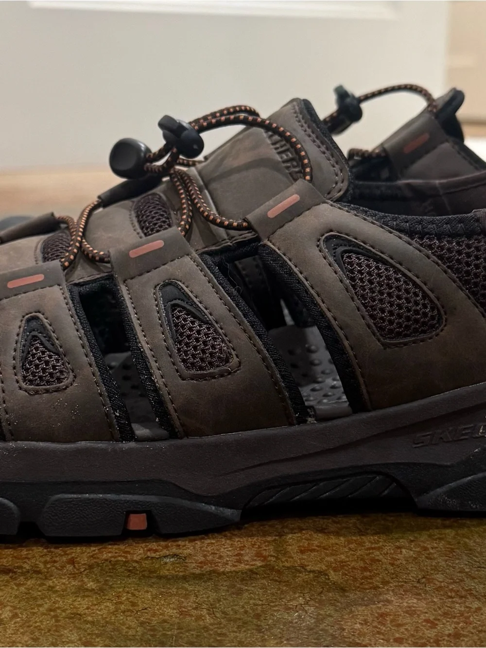 Skechers Men’s Brown and Black Outdoor Slip-On Sandals